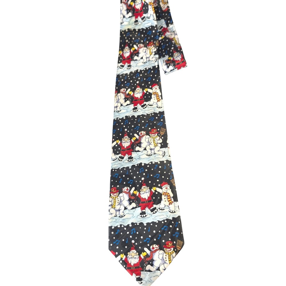 VINTAGE Fratello Christmas Necktie Tie Santa Claus Snowmen Ice Skating Novelty